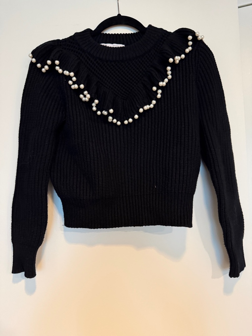 Zara Black Sweater w/  Pearl-Accents Size Small